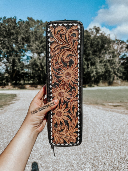 Black Tooled Leather Cowhide Iron Case