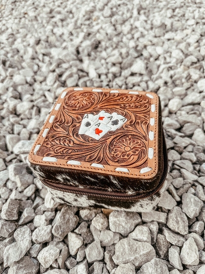 Aces Leather Cowhide Jewelry Box