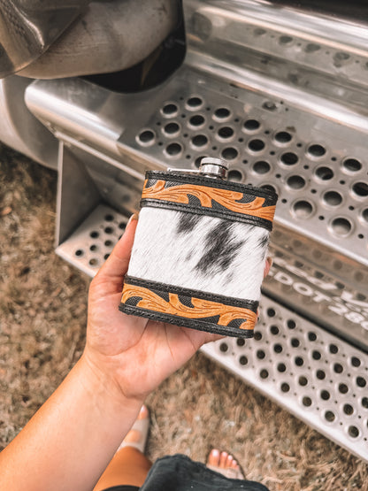 Tooled Leather & Cowhide Flask