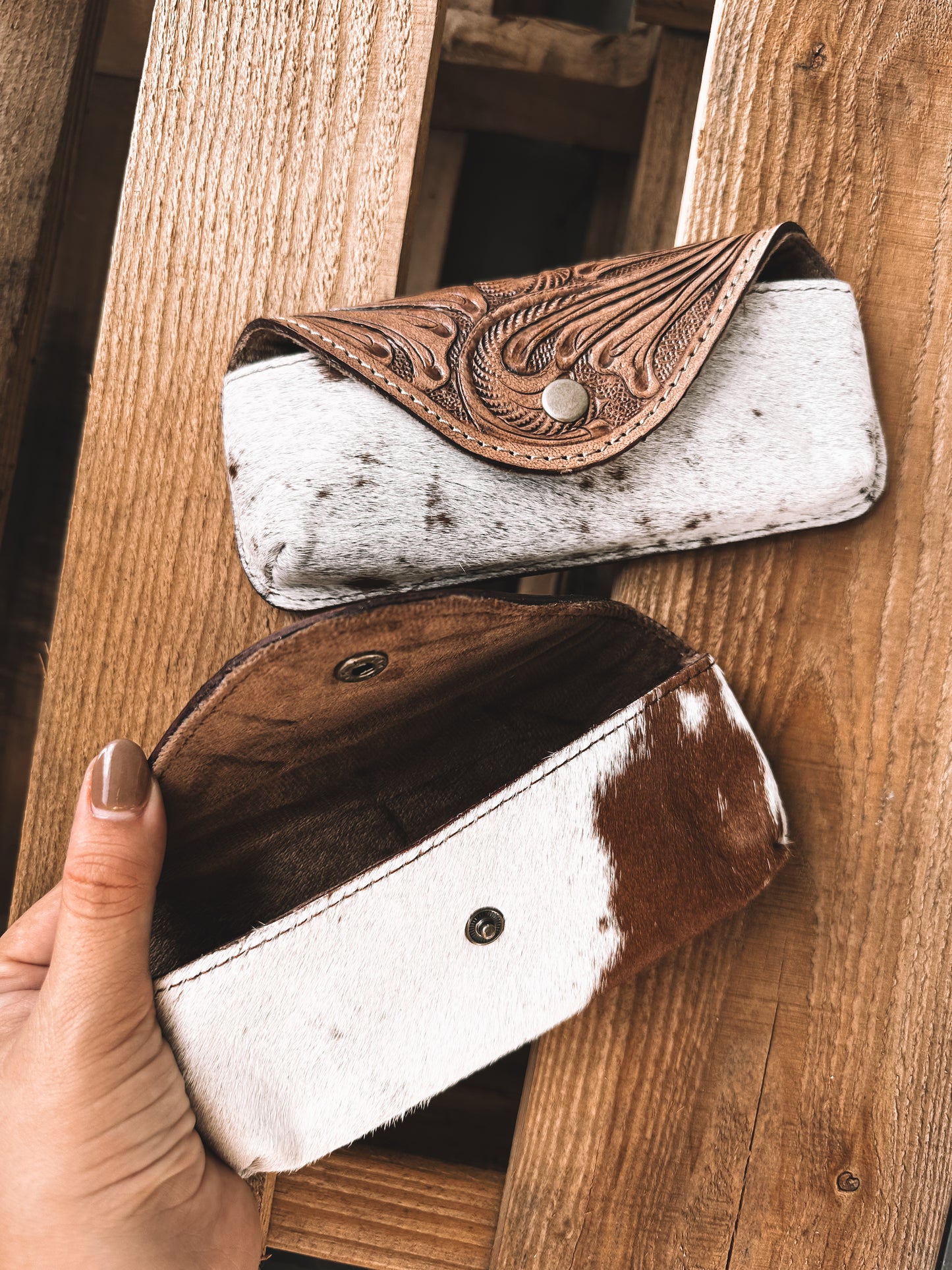 Cowhide & Tooled Leather Glasses Case