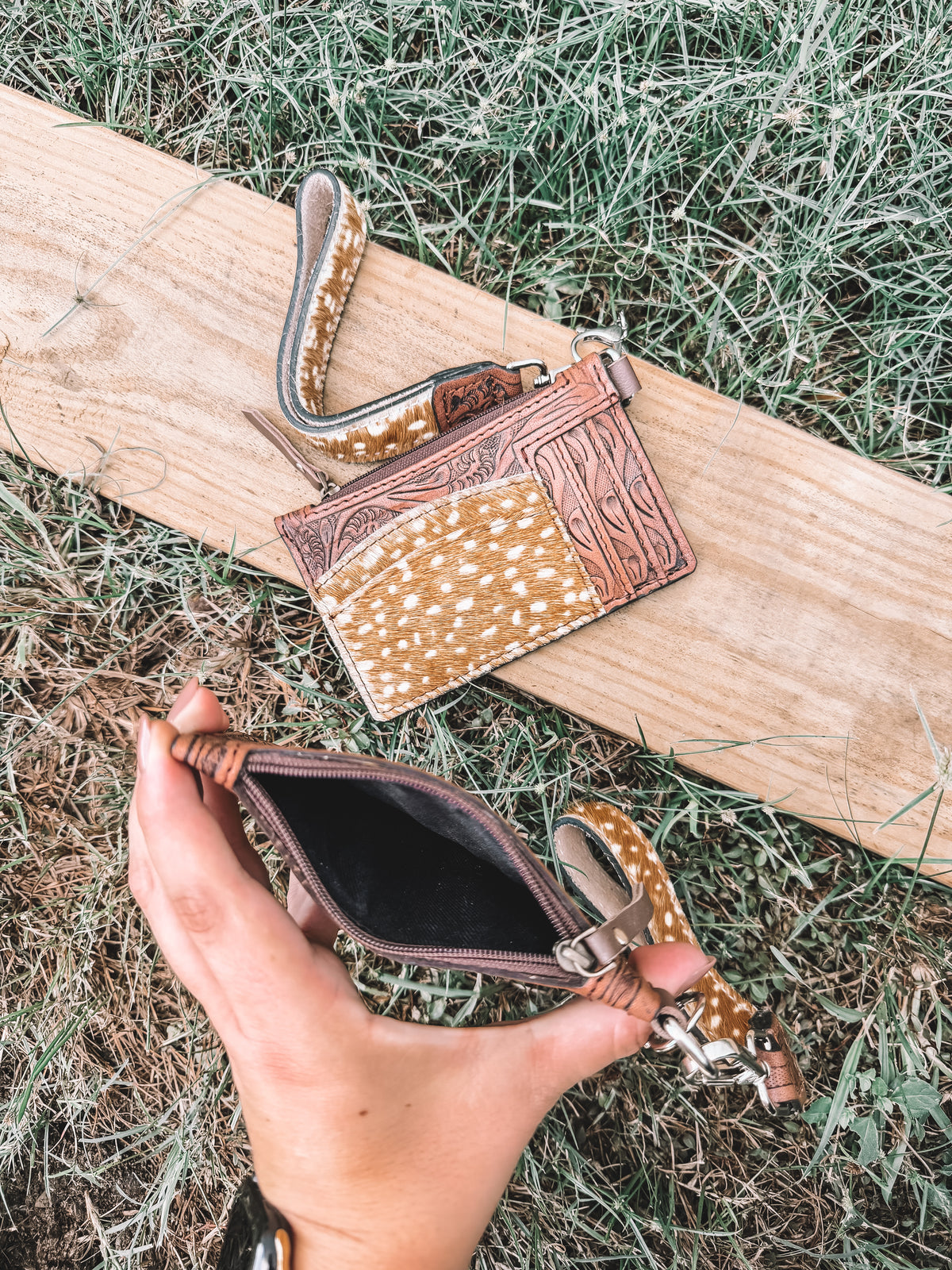 Fawn & Leather Card Holder Wristlet Keychain