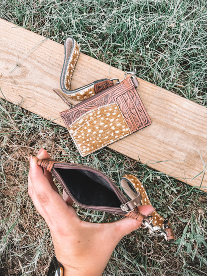 Fawn & Leather Card Holder Wristlet Keychain