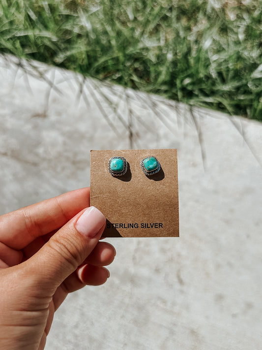 Genuine Turquoise Square Stud Earrings