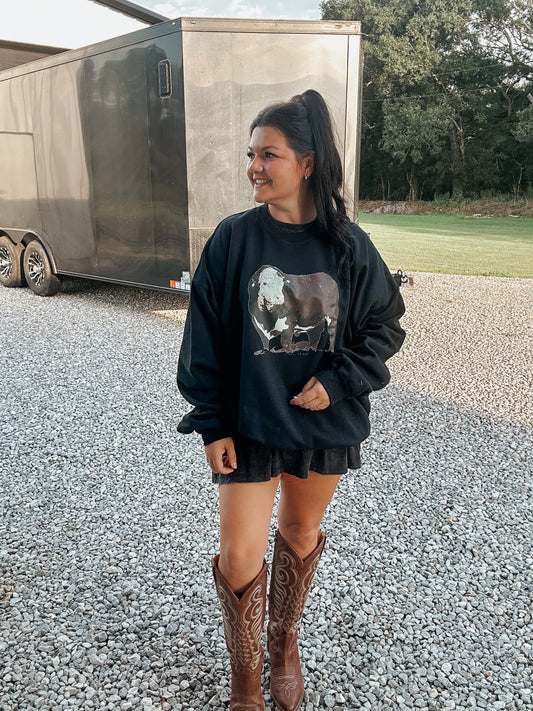 Brown Cow Crewneck in Black