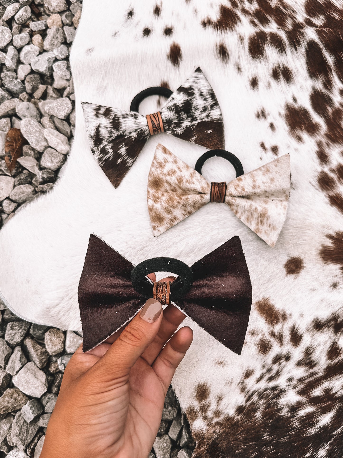 Cowhide & Leather Ponytail Bow