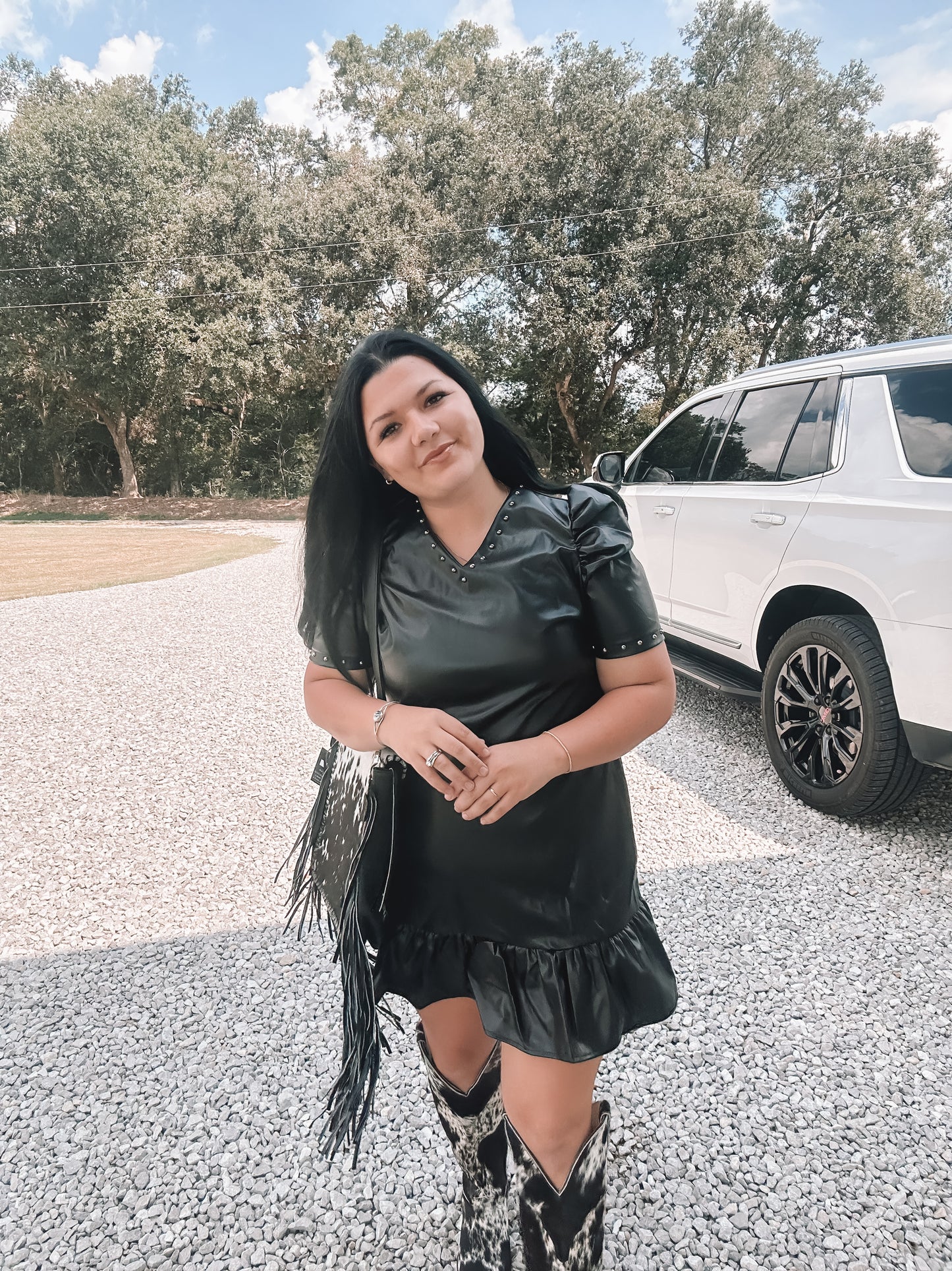 Black Studded Leather Dress