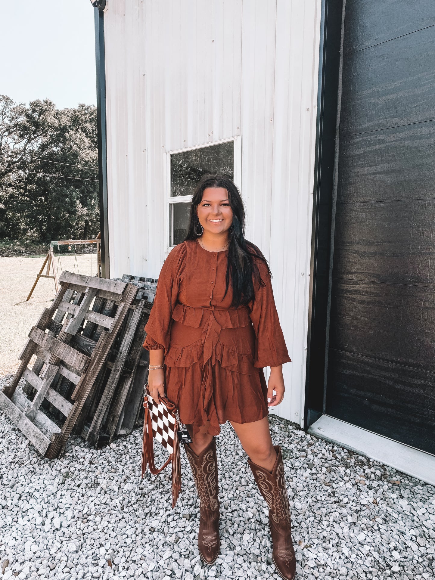 Caramel Ruffle Mini Dress