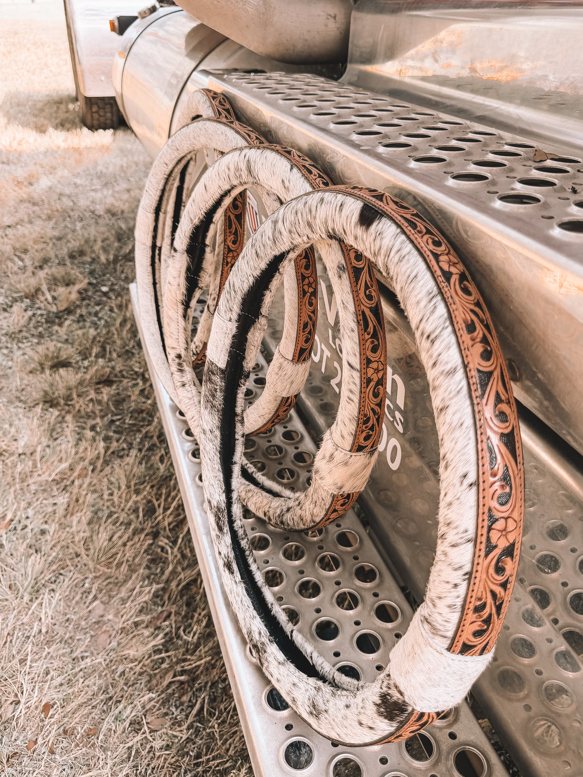 Black & Tan Leather Cowhide Steering Wheel Cover 16 inch