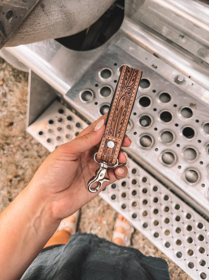Inlay Tooled Leather & Cowhide Keychain