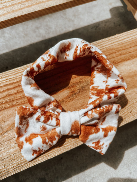 Infant Headband Bow in Tan Cow