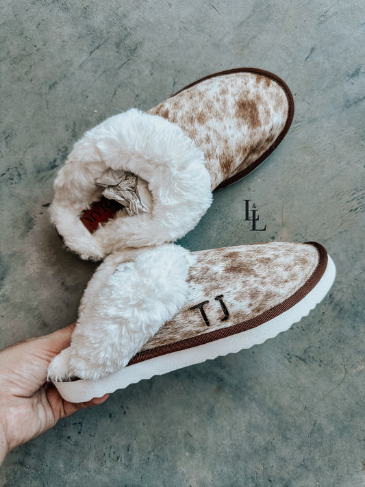 Brown Cowhide Slippers