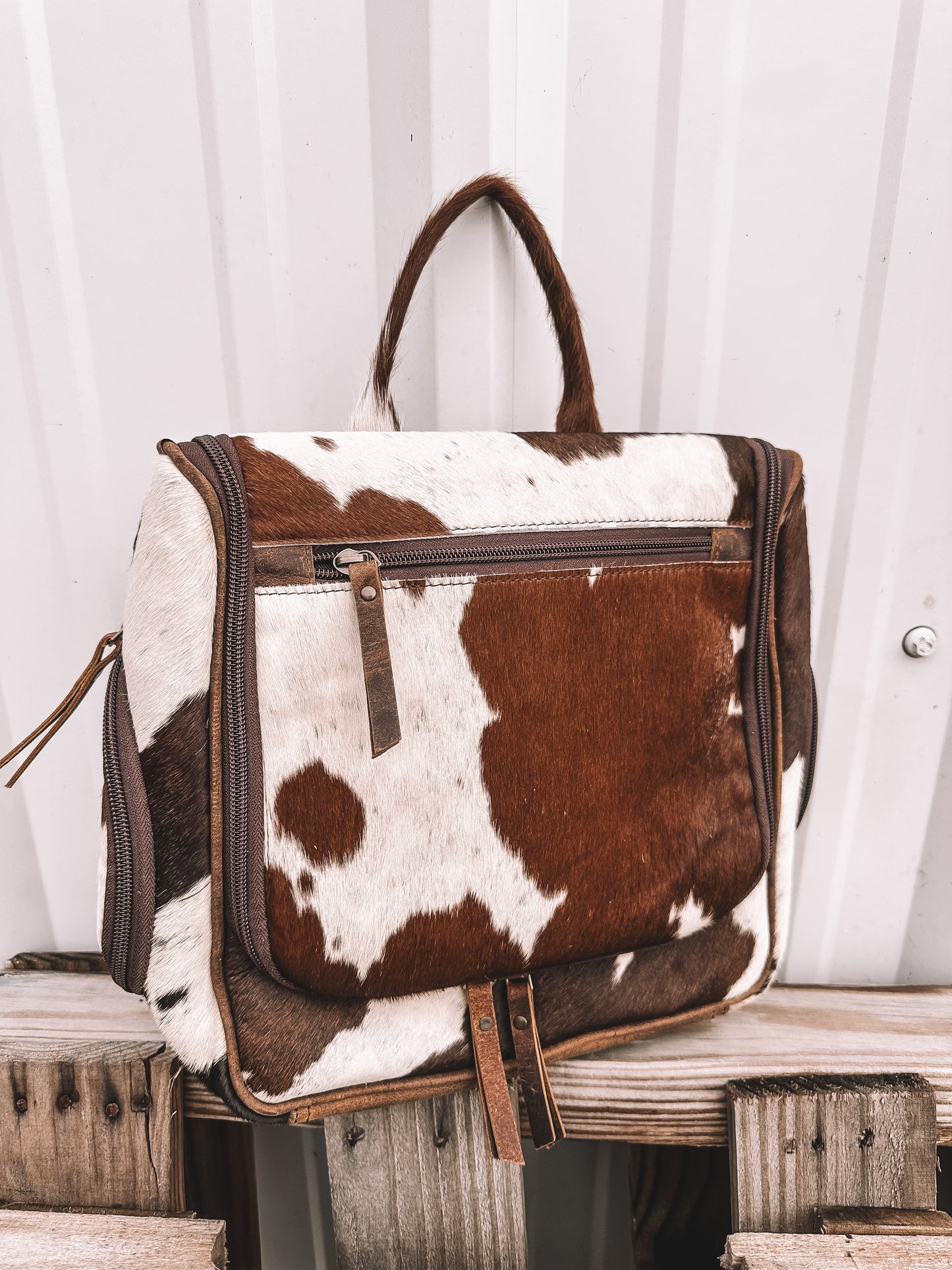 Oversized Cowhide Hanging Toiletry Bag