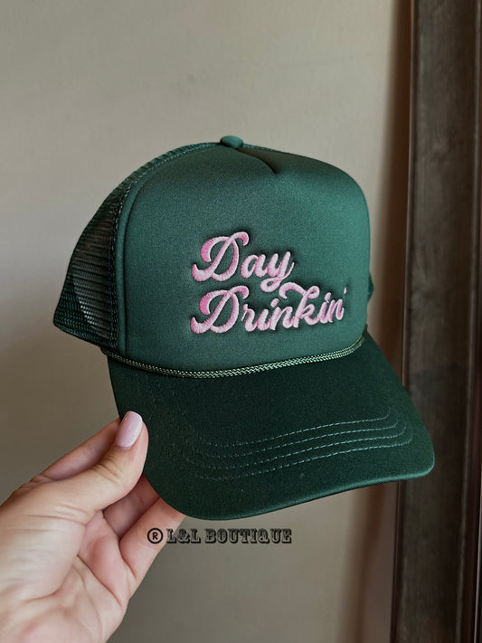 Day Drinkin Trucker Hat in Olive