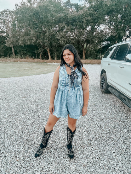Pleated Denim Tie Romper