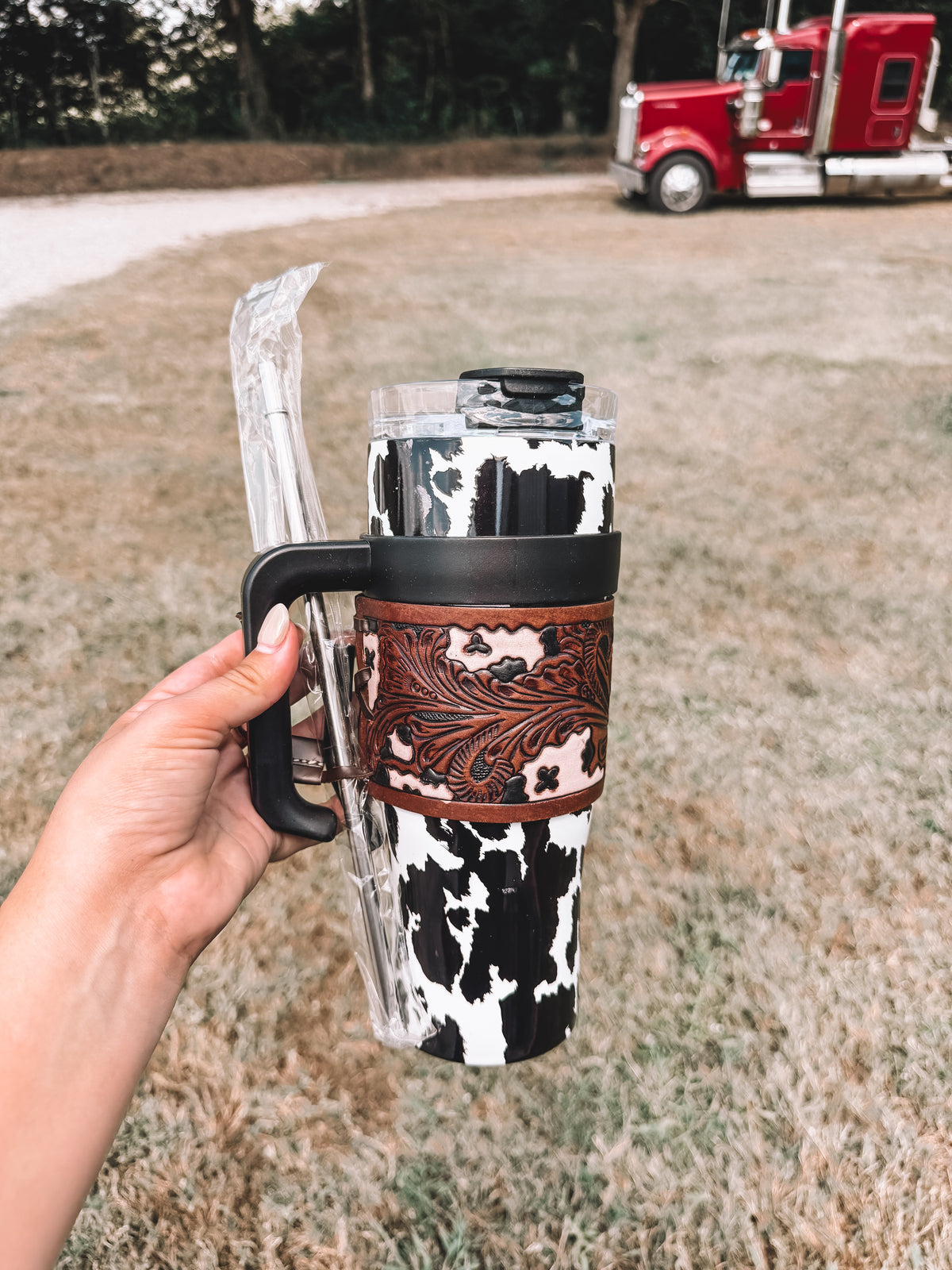 Wide Wyoming Cow Tumbler in Black