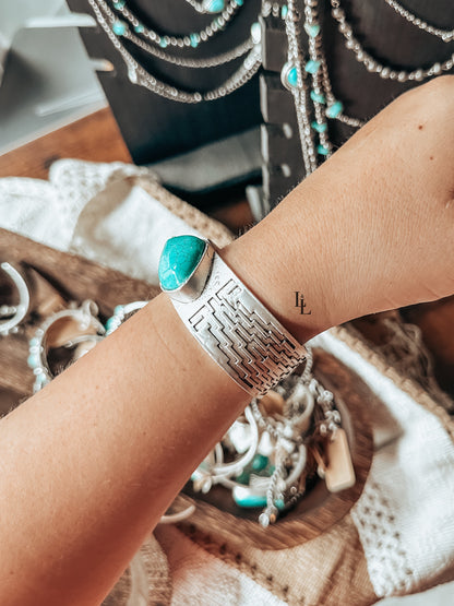 Simple Stone Wide Cuff Bracelet in Turquoise