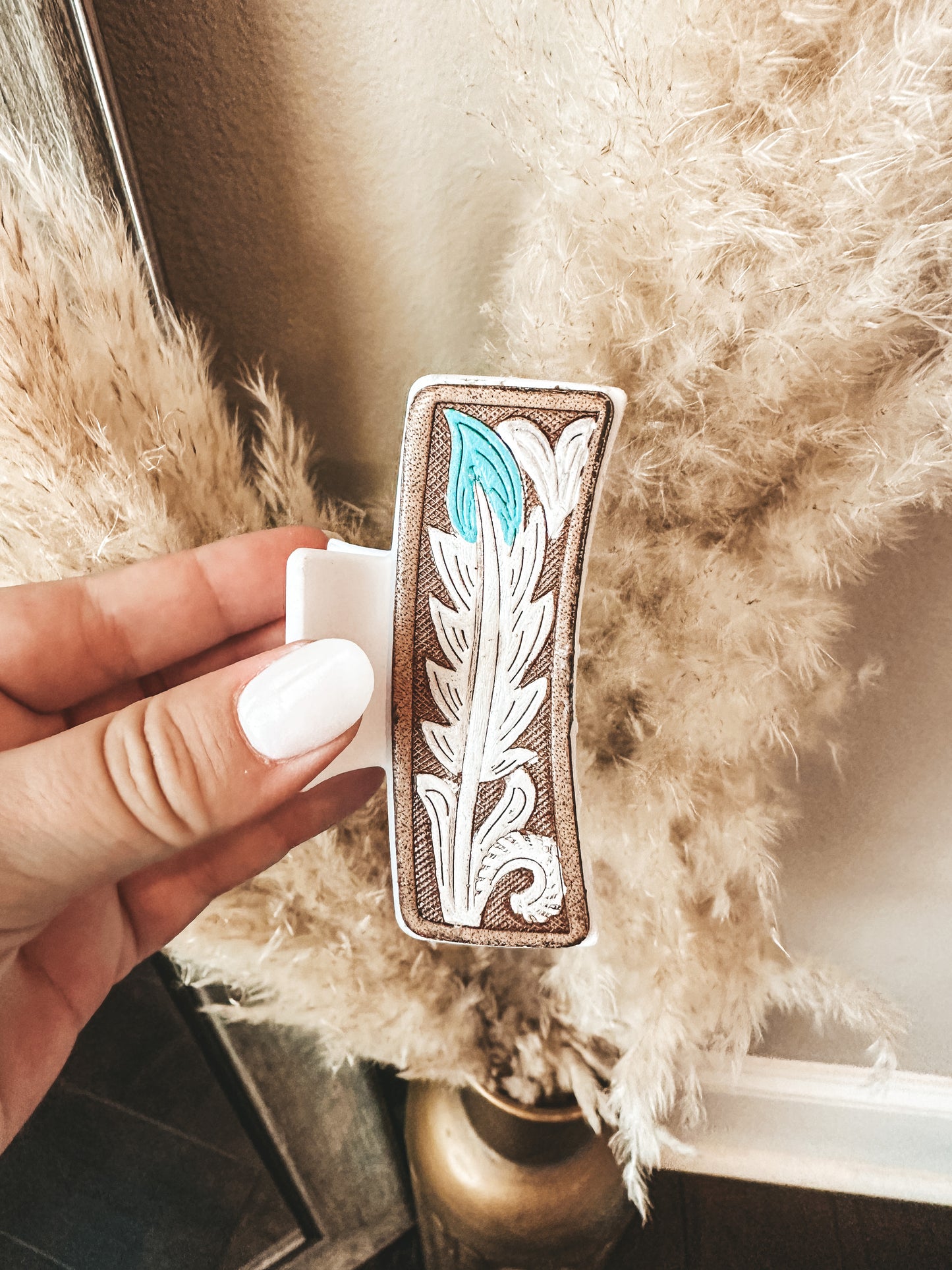 Feather Leather Claw Clip