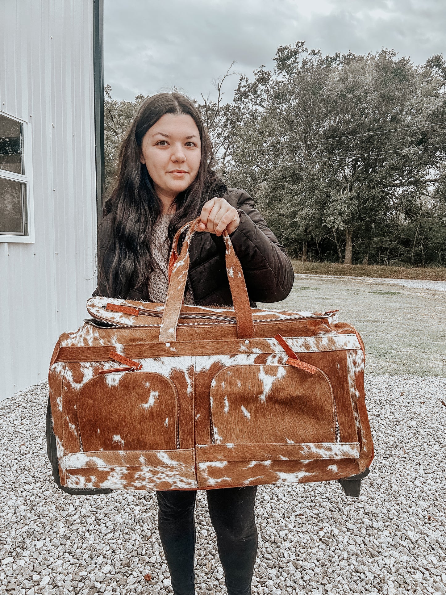 Cowhide Rolling Duffle Bag