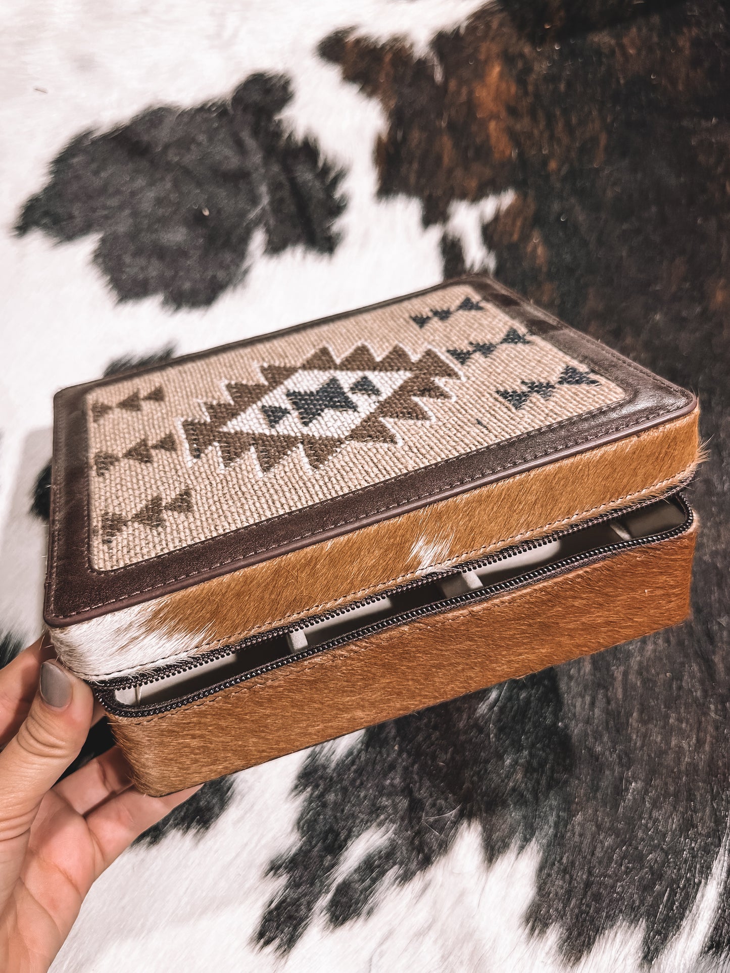 Aztec Cowhide Jewelry Box- Brown