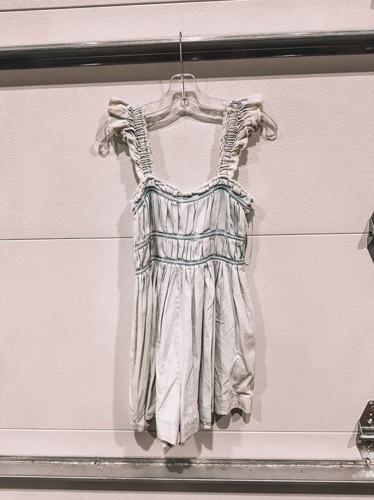 Ruffle Denim Romper in Light