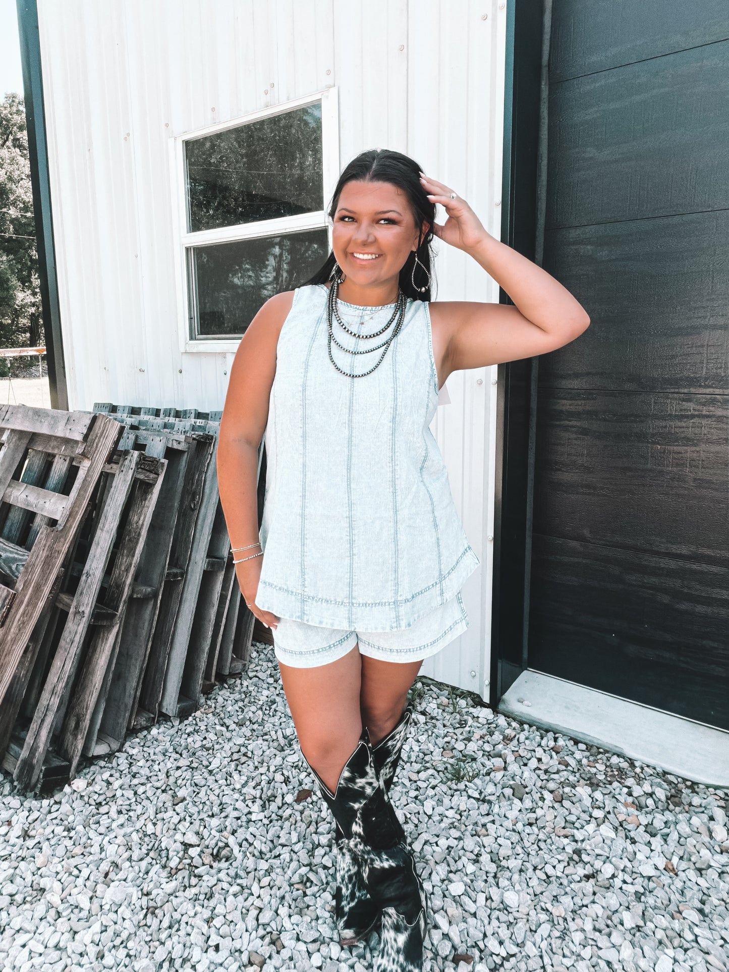 Light Washed Denim Top & Shorts Set