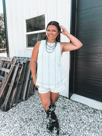 Light Washed Denim Top & Shorts Set