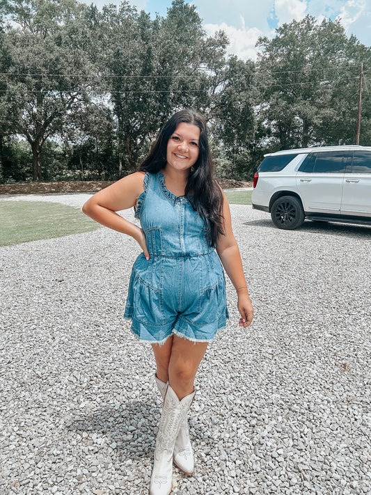 Denim Fray Romper