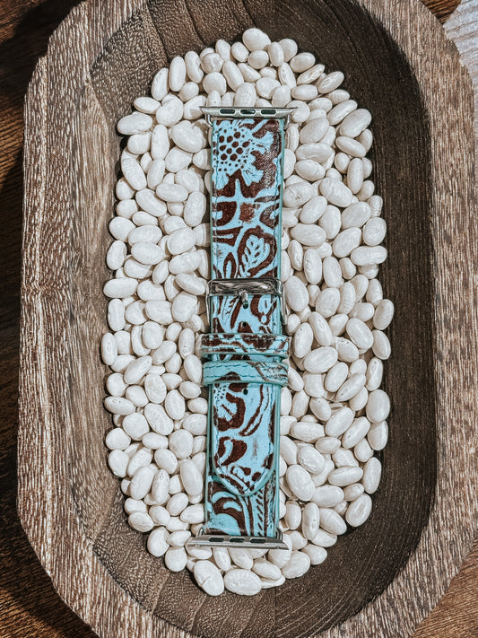 Turquoise Embossed Leather Watch Band