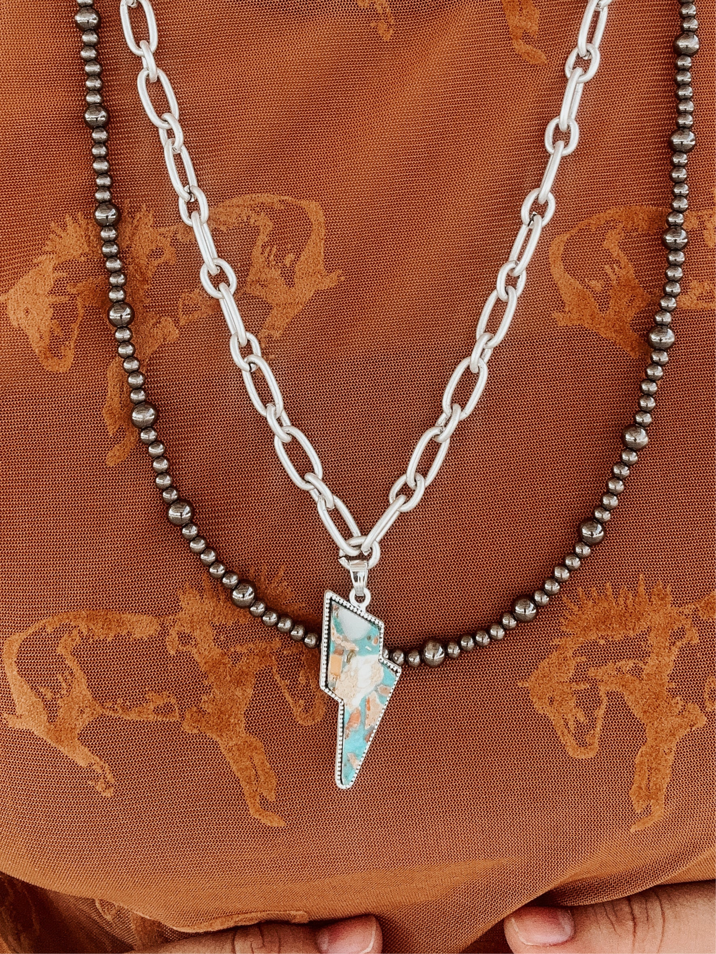 Lightning Bolt Chain Turquoise Necklace