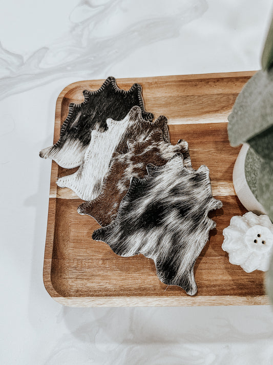 Rug Shaped Cowhide Coasters in Dark