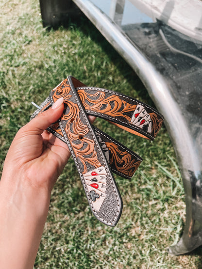 Aces Tooled Leather Belt
