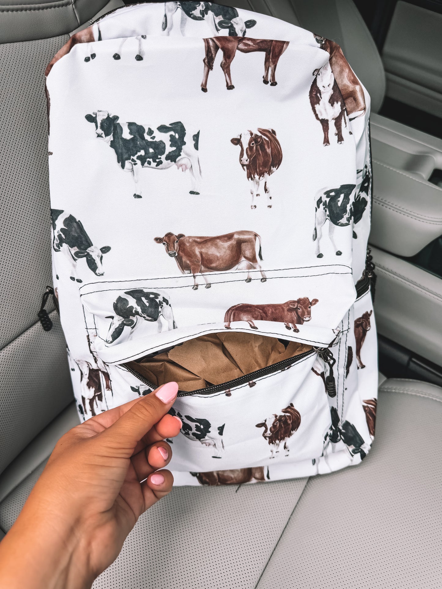School Backpack - White Cattle