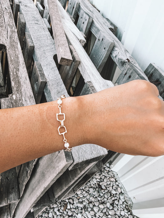 Horsebit and Pearl Station Bracelet
