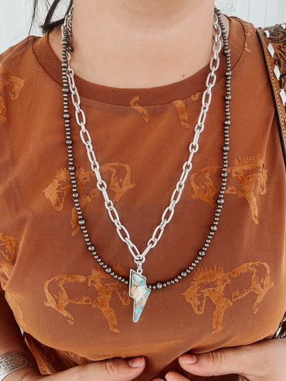 Lightning Bolt Chain Turquoise Necklace