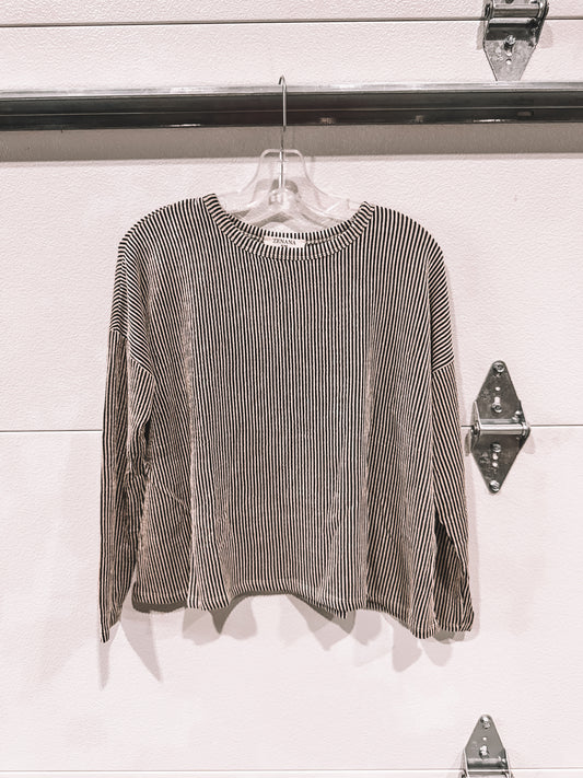 Ribbed Crop Top black & white (long sleeve)