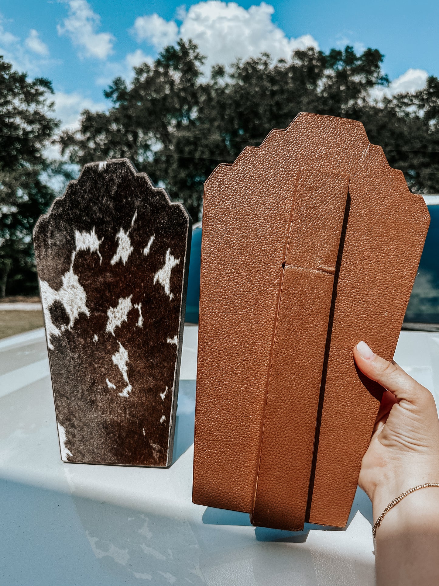 Wooden Cowhide Necklace Stand