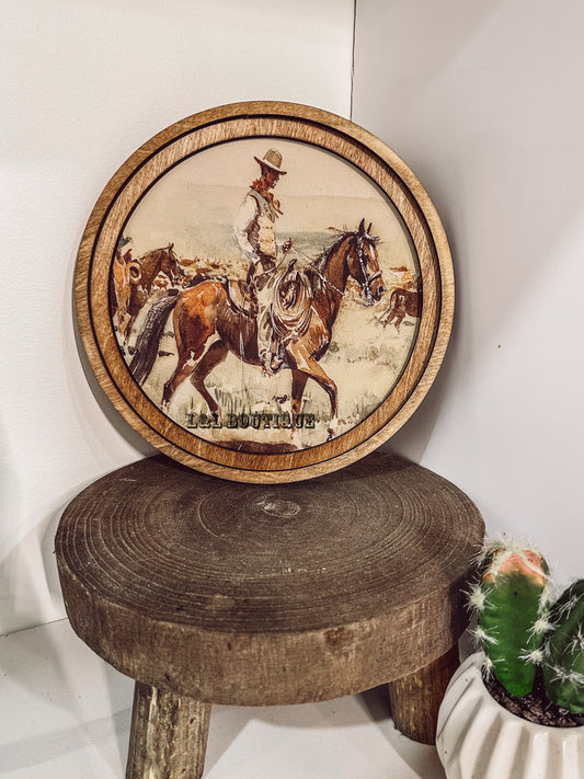 Lonesome Cowboy Wooden Round Decor