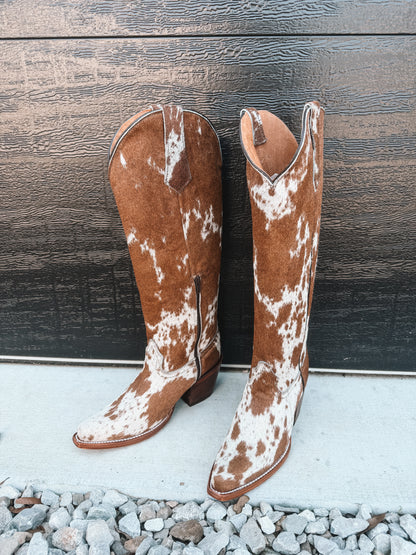Knee High Cowhide Boots ~ Snip Toe Tan
