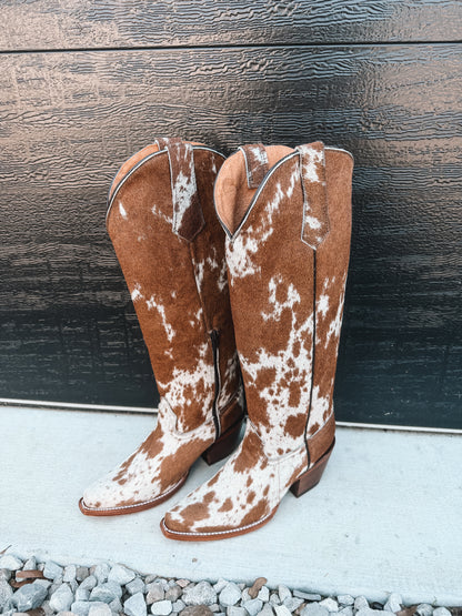 Knee High Cowhide Boots ~ Snip Toe Tan