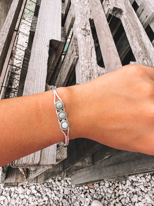 Three Stone Sterling Tuquoise Cuff Bracelet