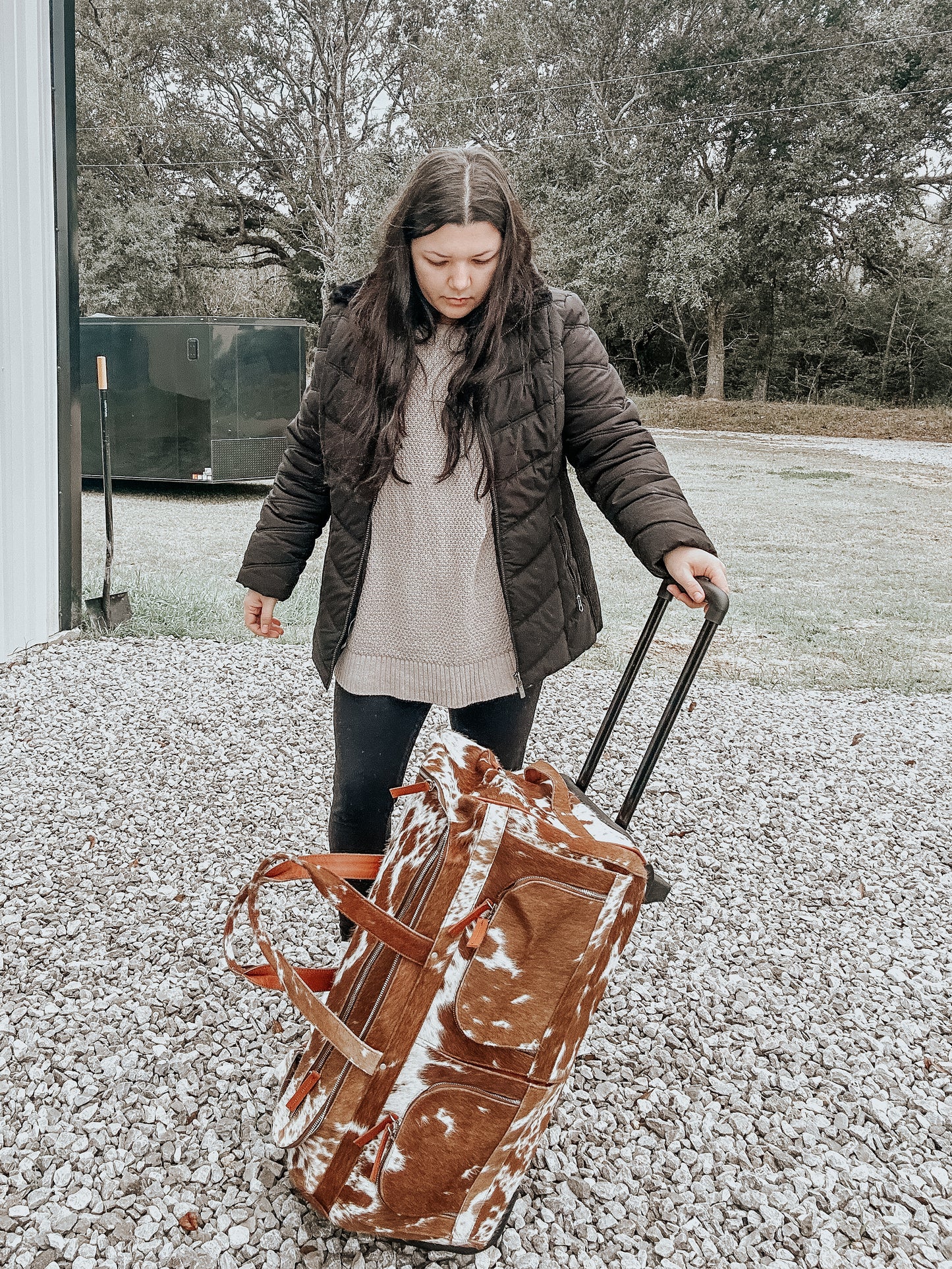 Cowhide Rolling Duffle Bag