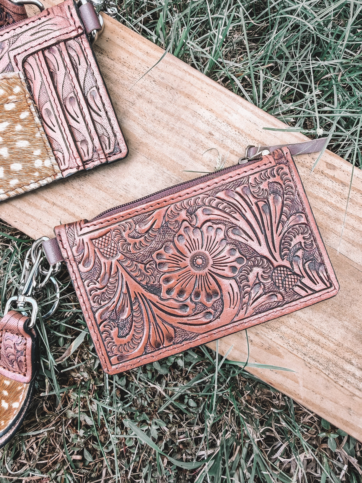 Fawn & Leather Card Holder Wristlet Keychain