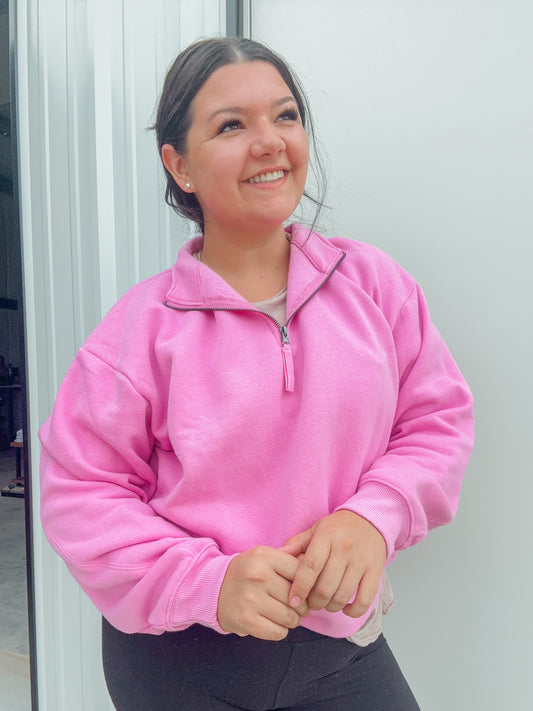 Half Zip Fleece Sweatshirt in Pink