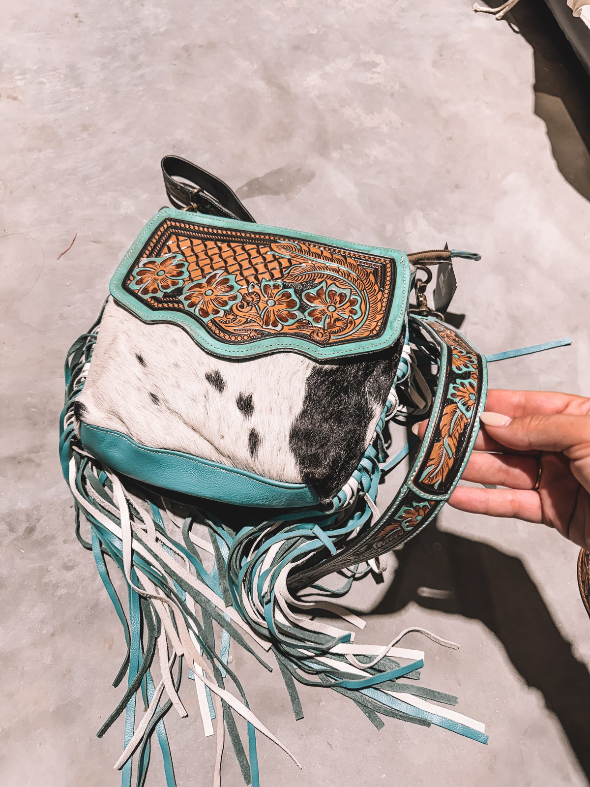 Cowhide & Leather Purse Turquoise
