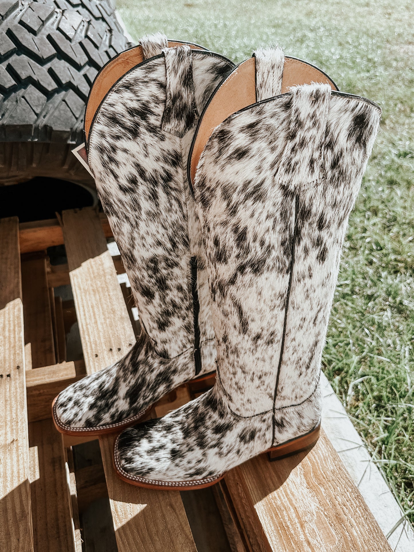 Knee High Cowhide Boots ~ Square Toe WIDE CALF
