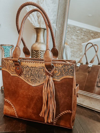 Tooled Leather Tote Purse