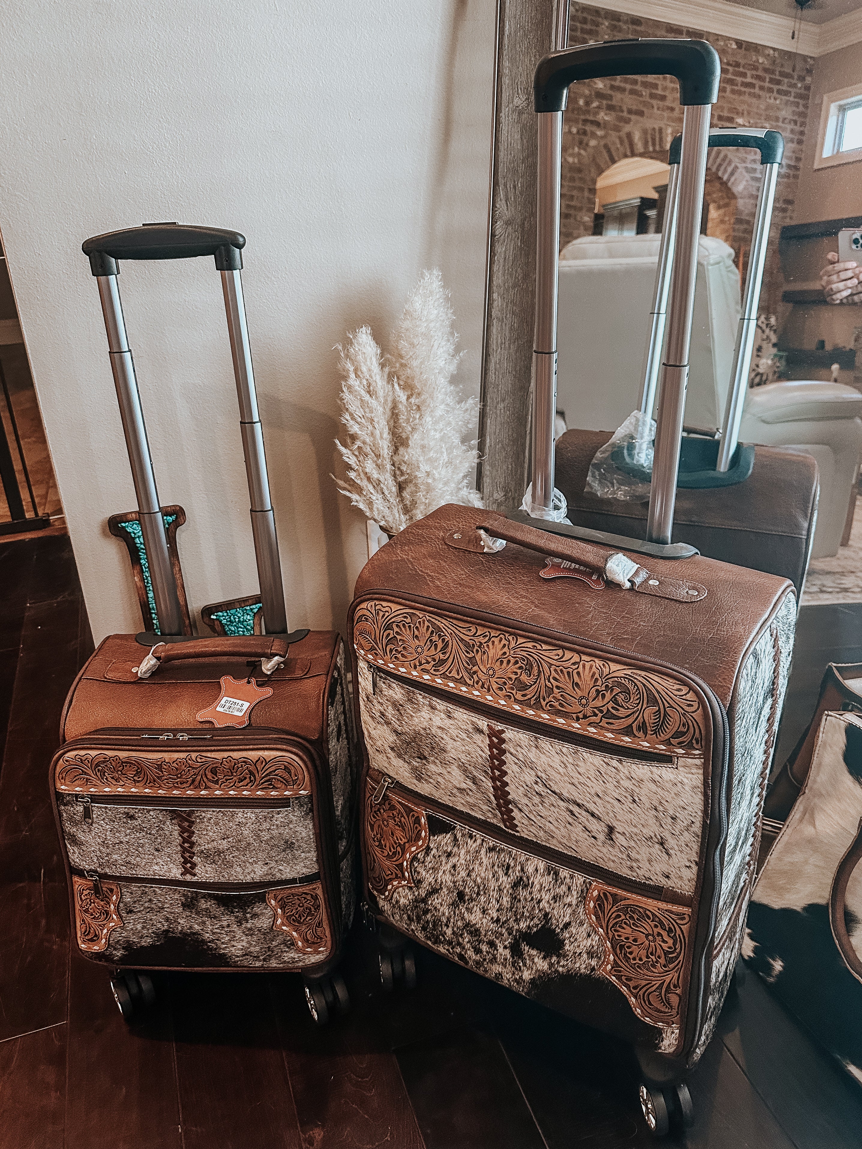 Leather Cowhide Suitcase Luggage