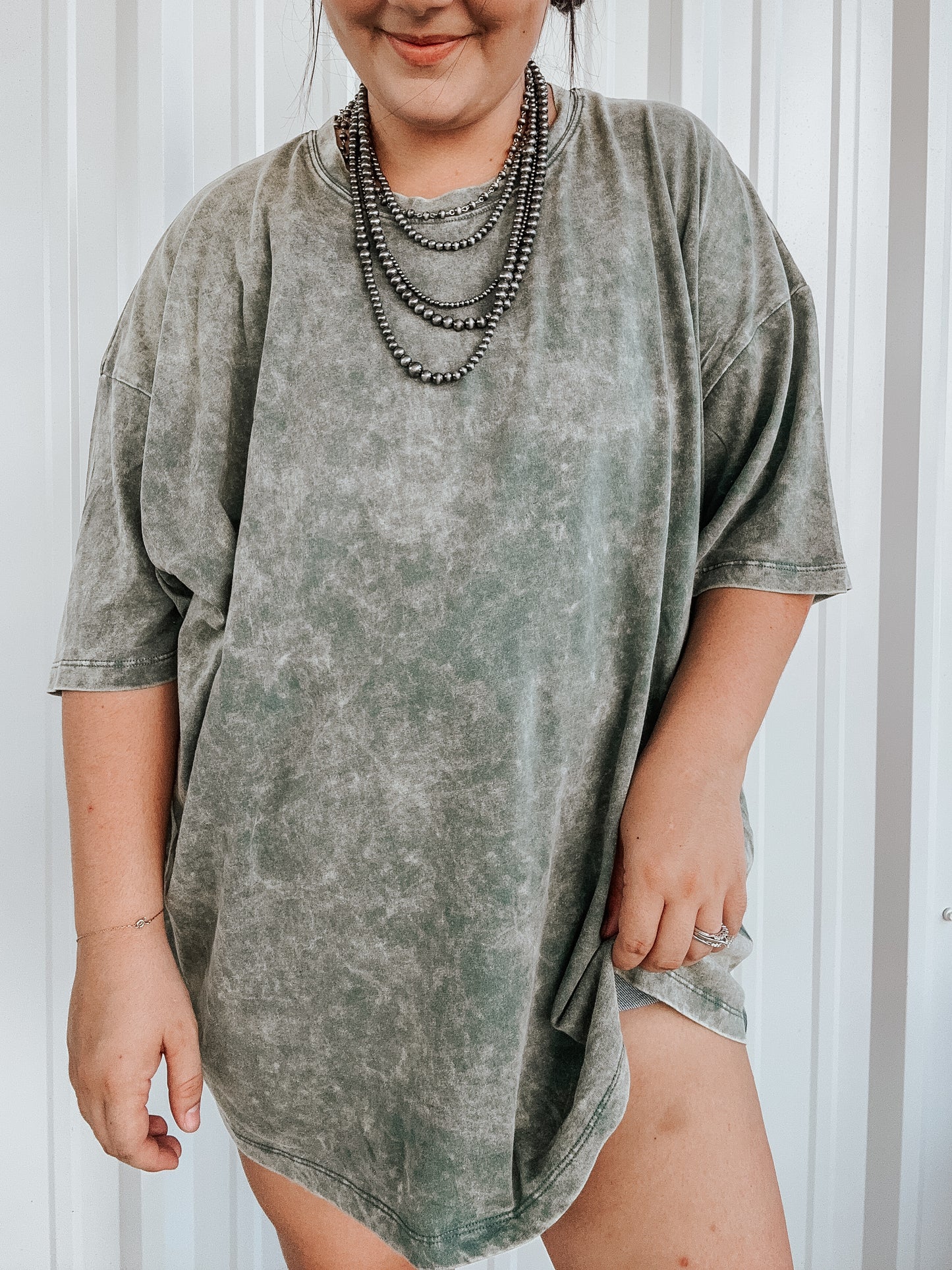 Oversized Mineral Washed Tee in Ash Jade