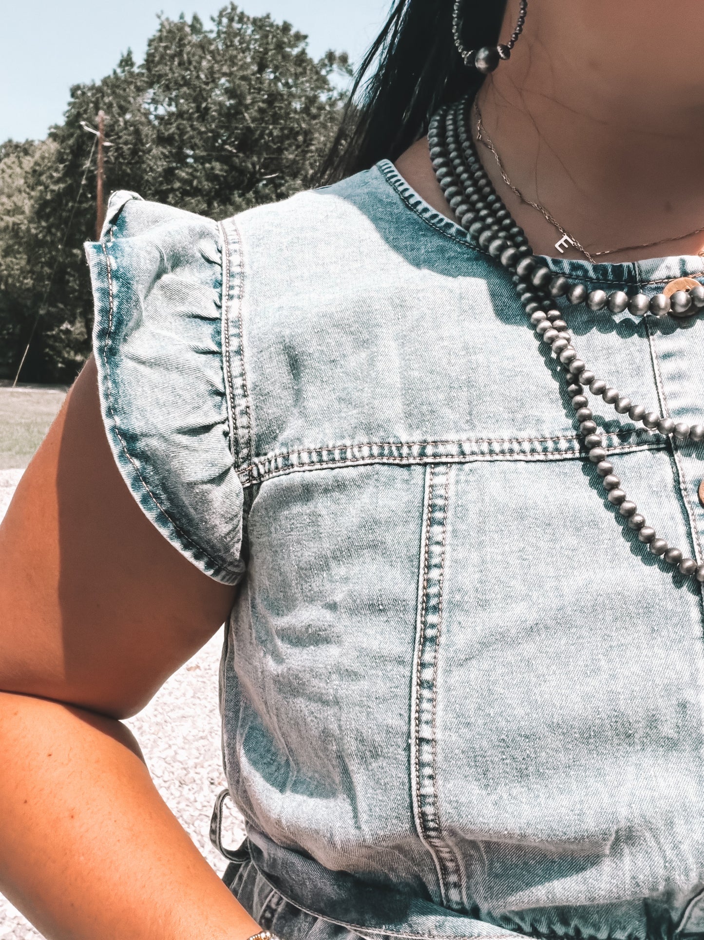 Washed Denim Ruffle Tie Dress