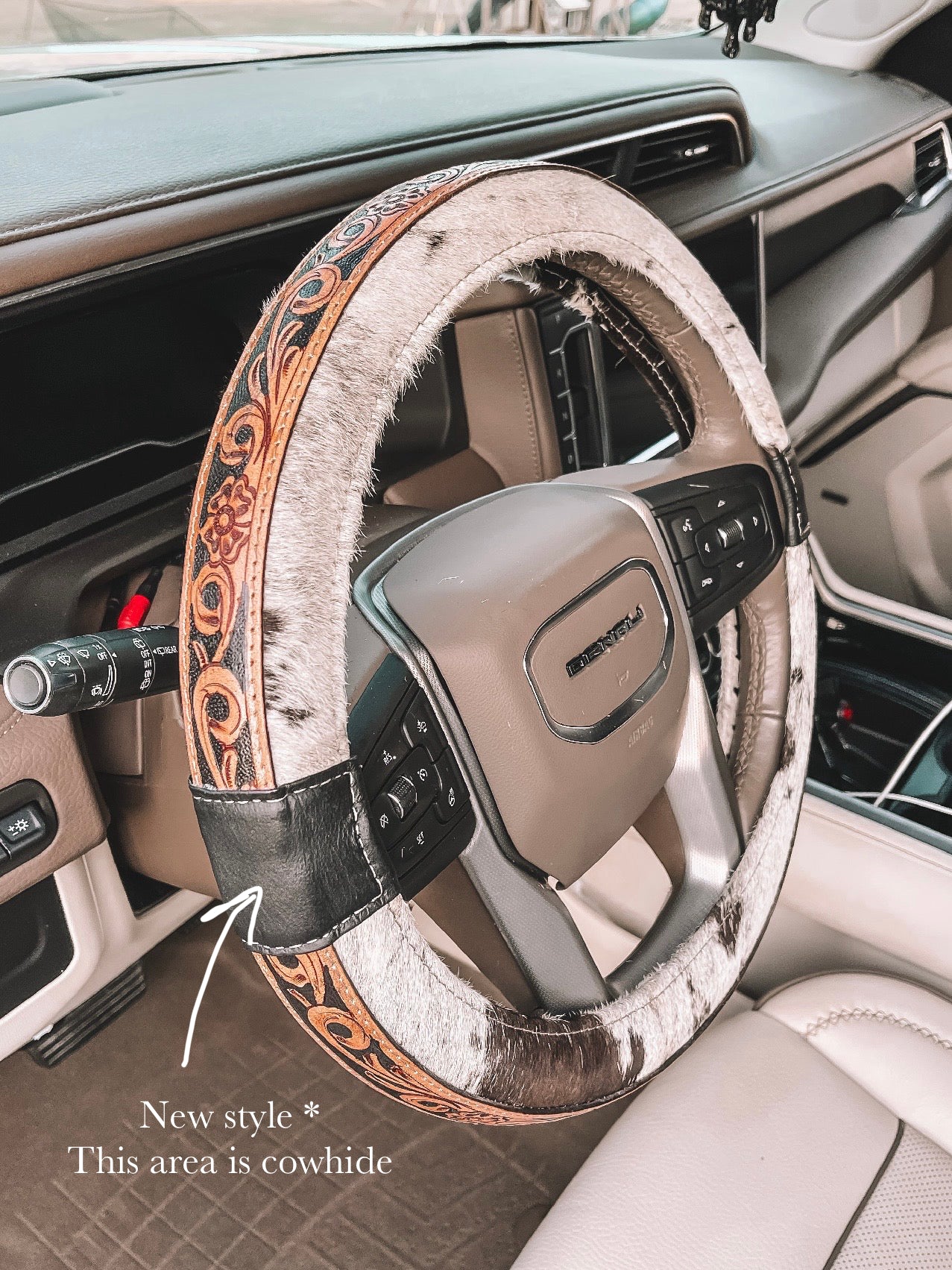Cowhide & Leather Steering Wheel Cover 15 inch